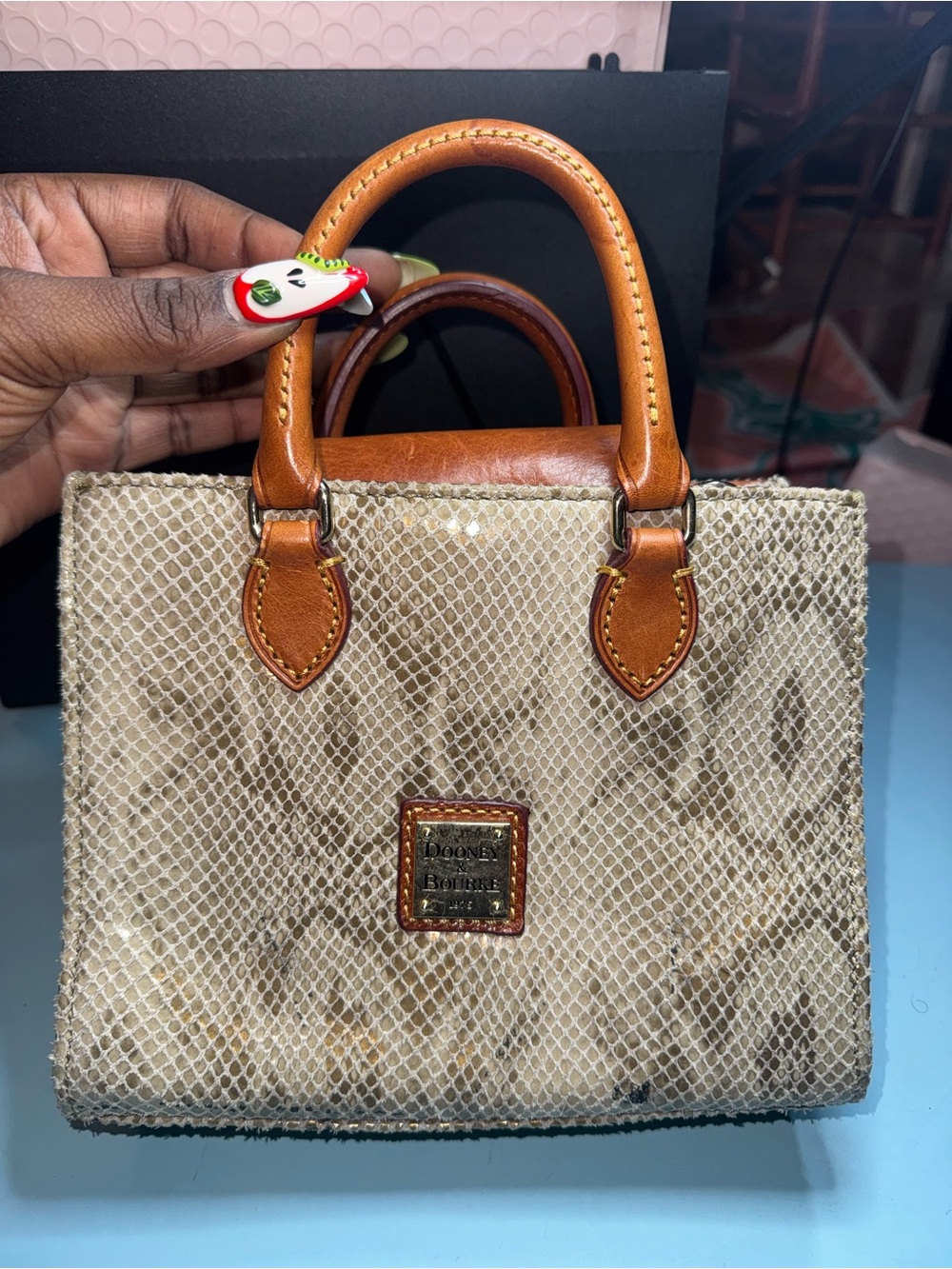 Mini Dooney & Bourke Tan Leather-Trim Mini Satchel - Tan/Beige